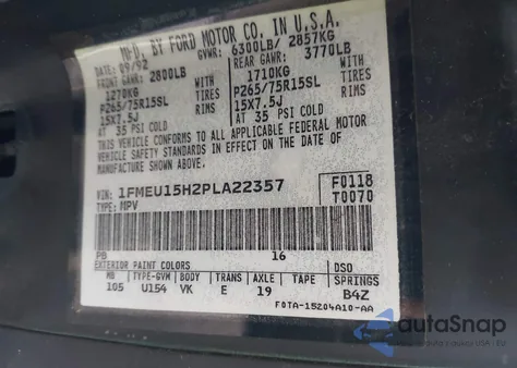 1993 Ford Bronco U100 z USA, uszkodzony, nr VIN 1FMEU15H2PLA22357